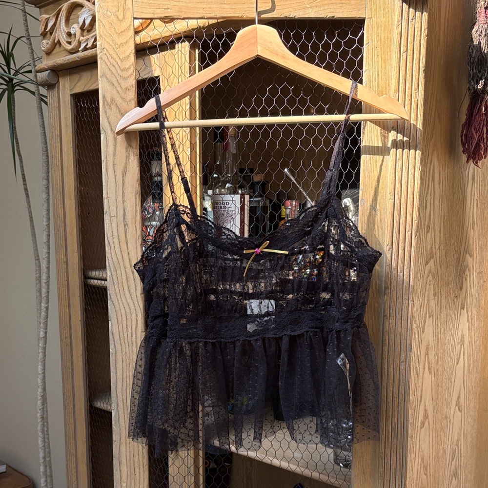 Free People Intimately In The Stars Black Mesh Cami Top